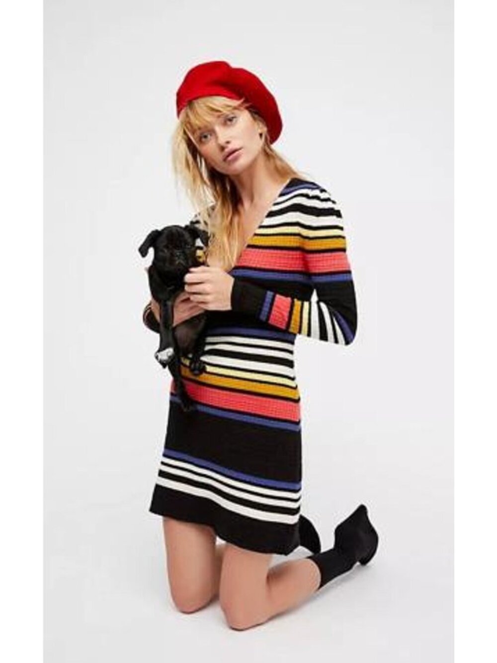 NWT Free People Black Striped Sweater Dress M | Boho Dark Academia Indie Sleaze